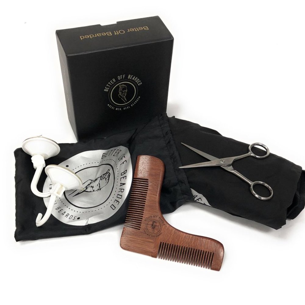 BETTER OFF BEARDED - BEARD GROOMING KIT - beard apron/bib , beard comb, scissors